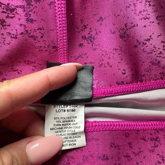 Terez Shiny Foil Workout Athleisure Mid Rise Leggings Pink Raspberry Size XS - Picture 9 of 11